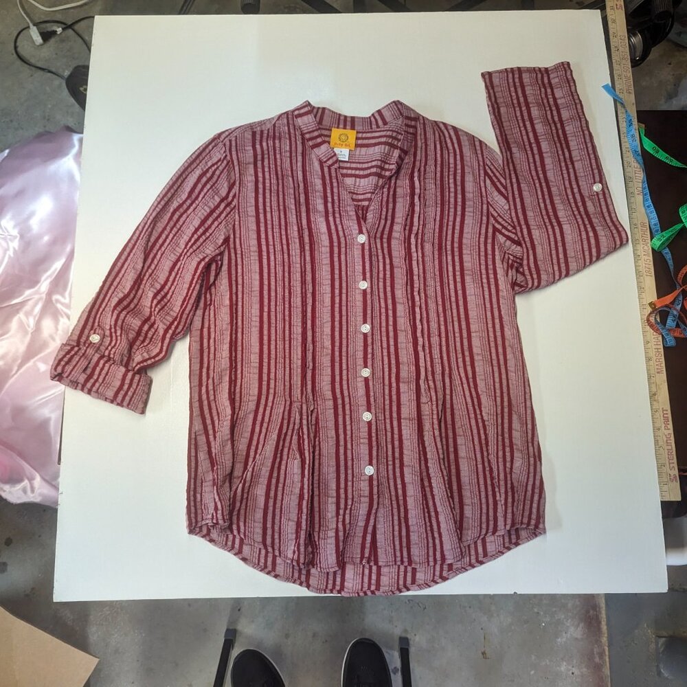 Ruby Rd. Size Small Red Striped Button Down - Picture 1 of 11